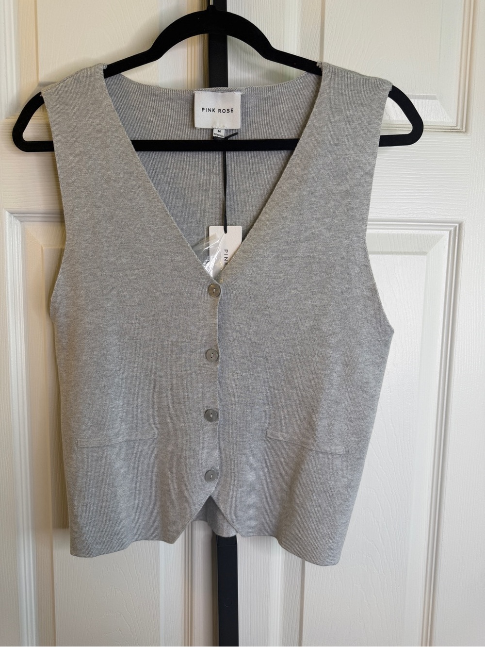 Pink Rose Light Gray Knit Vest & Wide-Leg Pants Set, size Medium, NWT - Picture 3 of 7